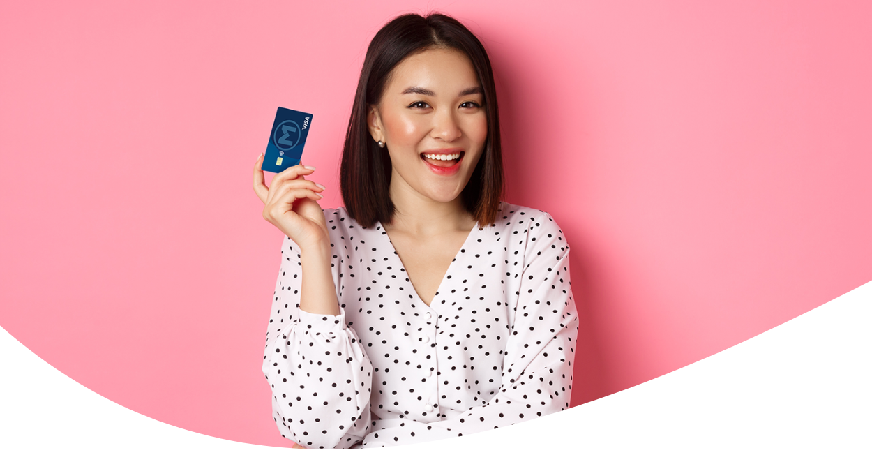 happy woman holding card img