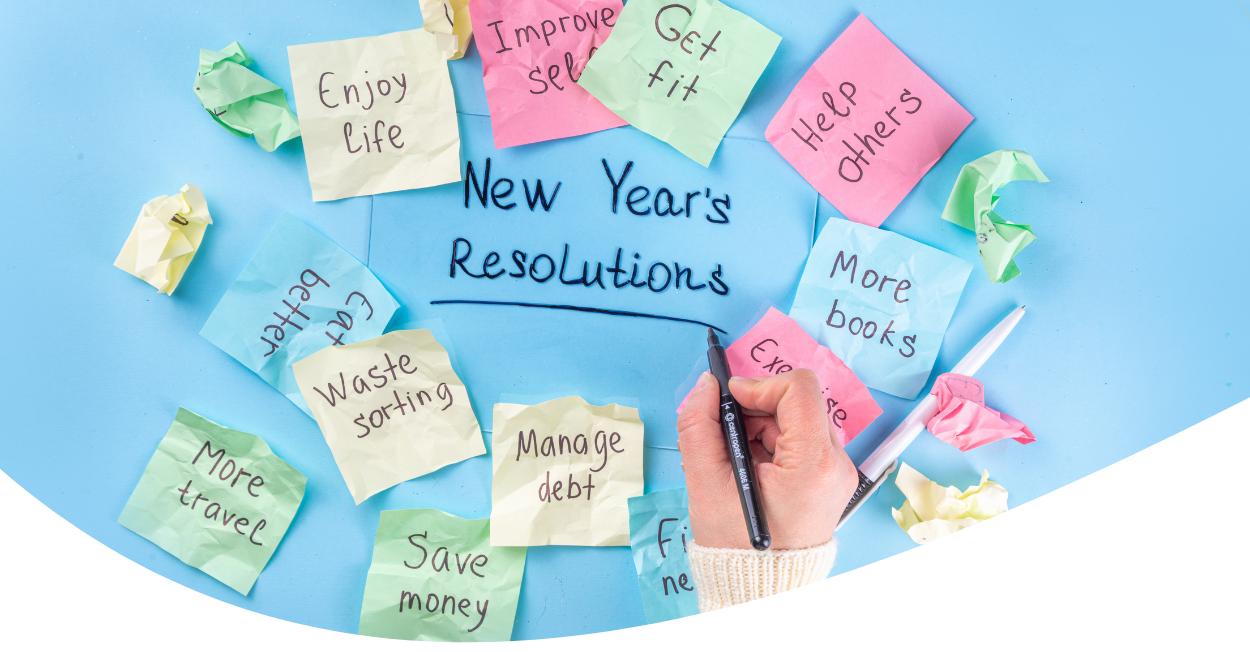 New year resolutions on sticky notes