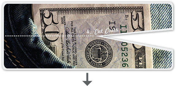photo of $50 bill cut in half