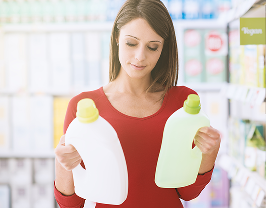 woman comparing products