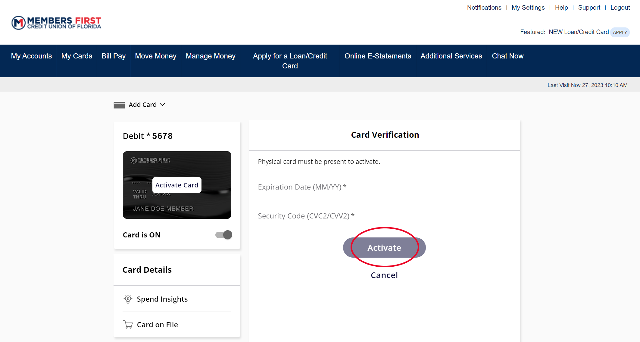 activate card step example