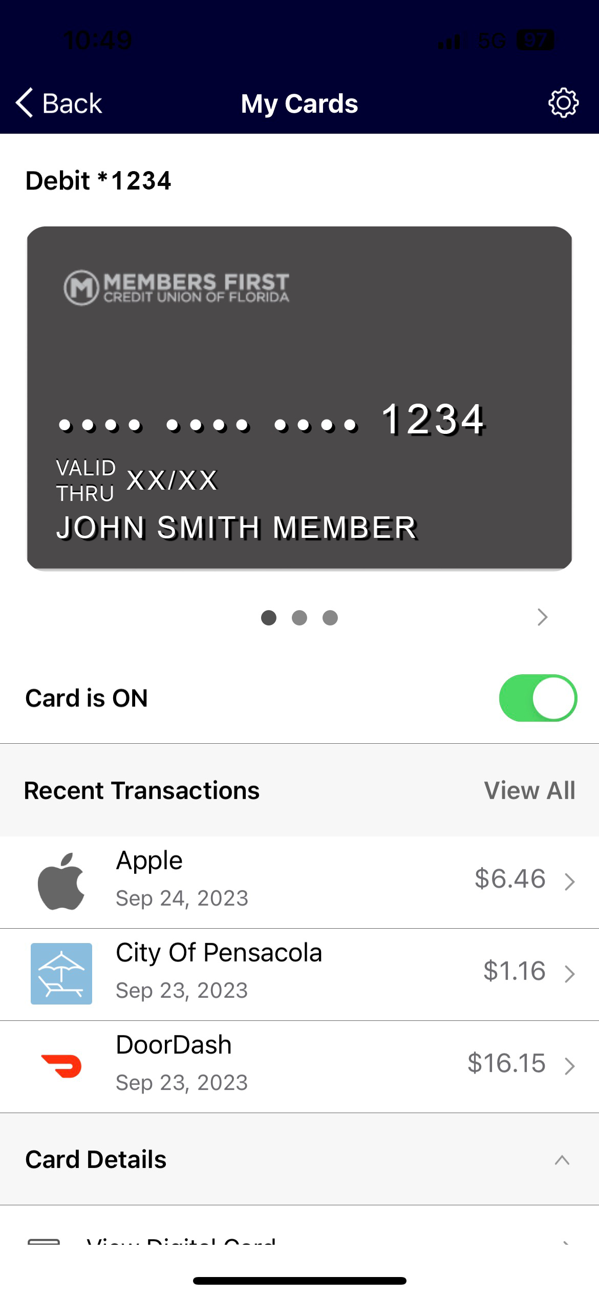 my cards on mobile banking